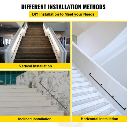 VEVOR Pipe Stair Handrail, 9FT Staircase Handrail, 440LBS Load Capacity Carbon Steel