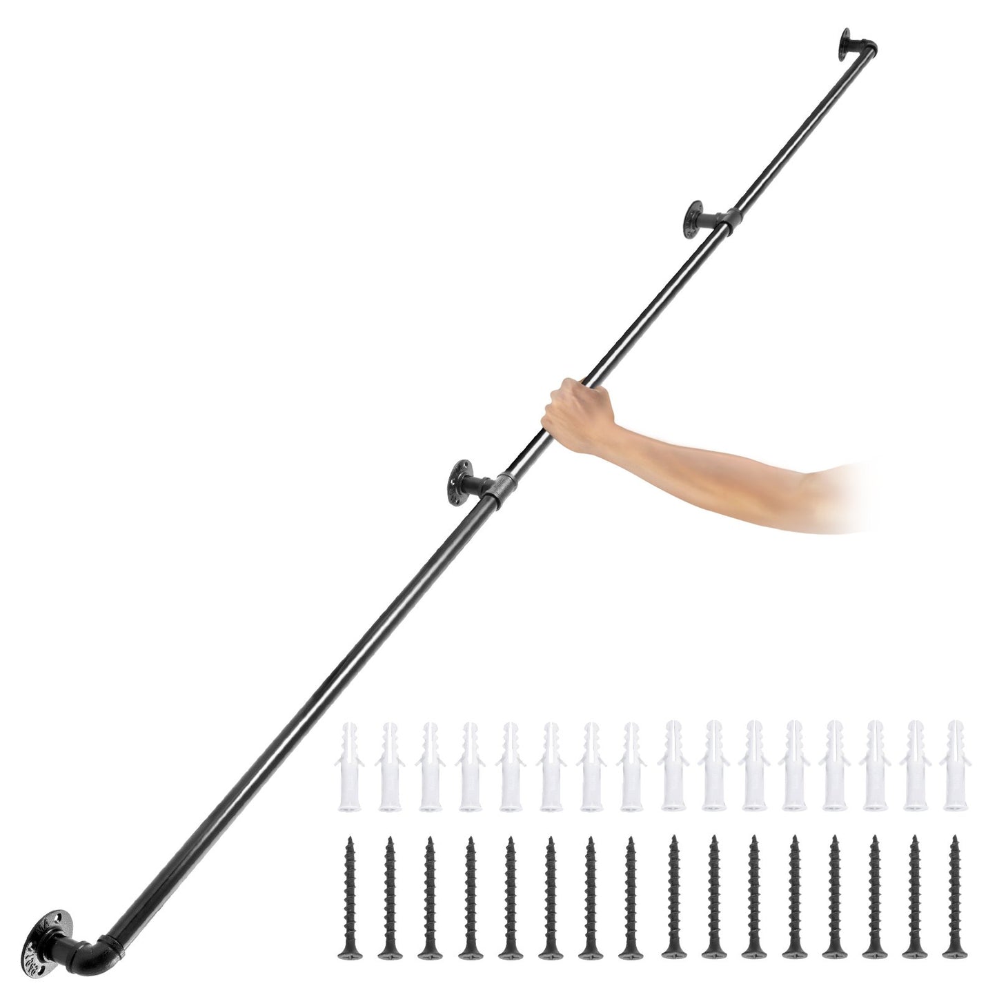 VEVOR Pipe Stair Handrail, 9FT Staircase Handrail, 440LBS Load Capacity Carbon Steel