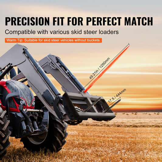 49" Hay Spear for Skid Steer Loader, 725kg Capacity with Stabilizers