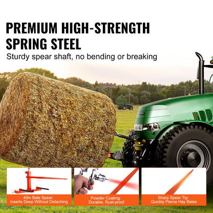 VEVOR 49" Hay Spear, Bale Spears 726kg Loading Capacity, Three-Point Hitch Tractor