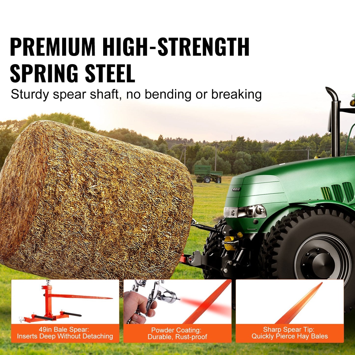 49" Hay Bale Spear, 726kg Capacity, Three-Point Hitch Tractor Attachment