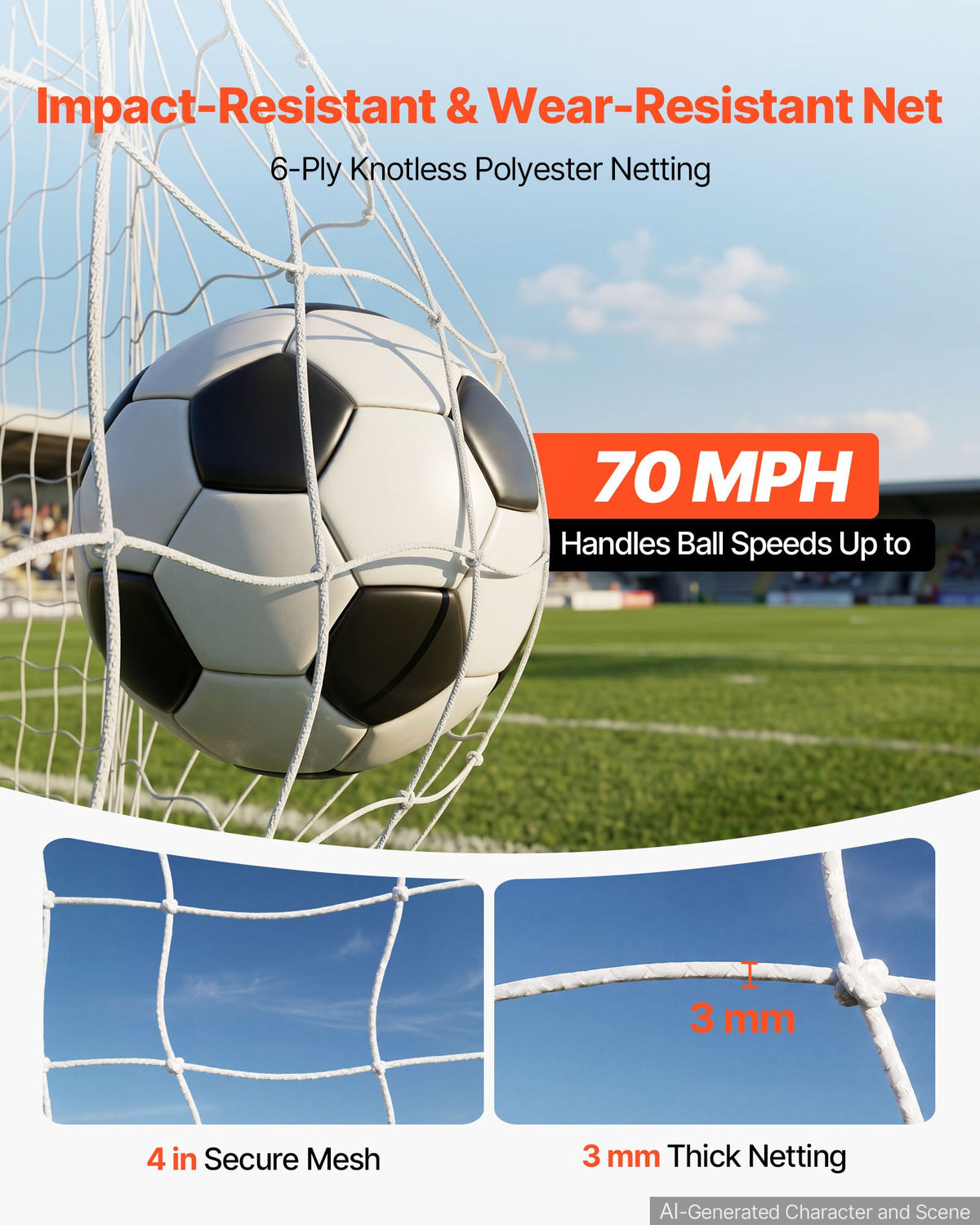 Soccer Goal 3.6 x 1.8 m Soccer Net for Backyard Collapsible Base Yellow, Portable & Quick Setup, with Metal Base, Carry Bag, Ground Stakes, for Youth & Adults Outdoor Backyard Practice Training