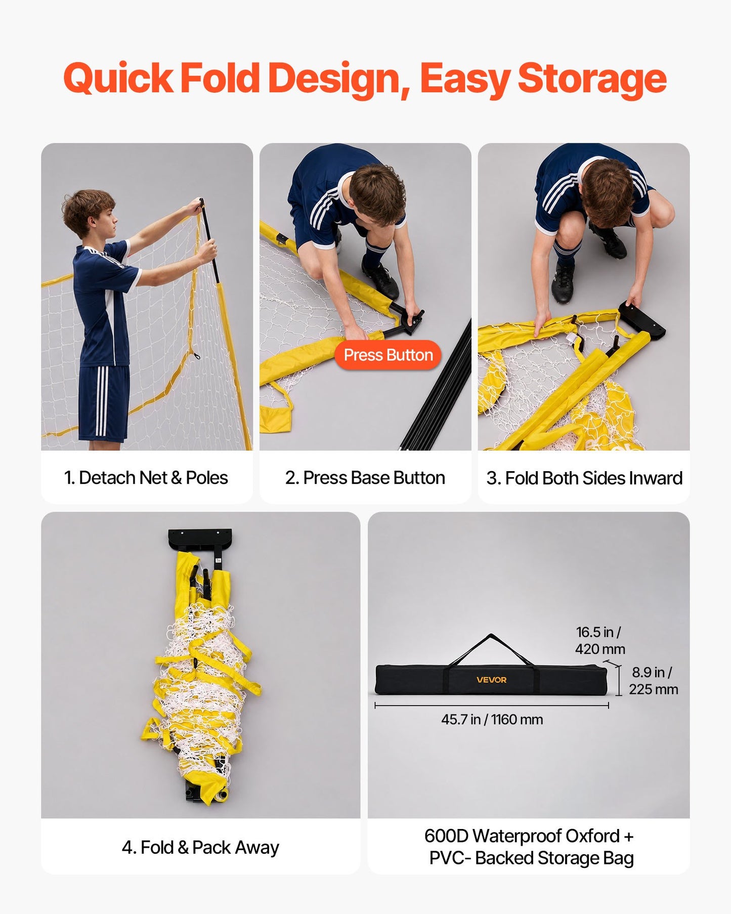 Soccer Goal 3.6 x 1.8 m Soccer Net for Backyard Collapsible Base Yellow, Portable & Quick Setup, with Metal Base, Carry Bag, Ground Stakes, for Youth & Adults Outdoor Backyard Practice Training