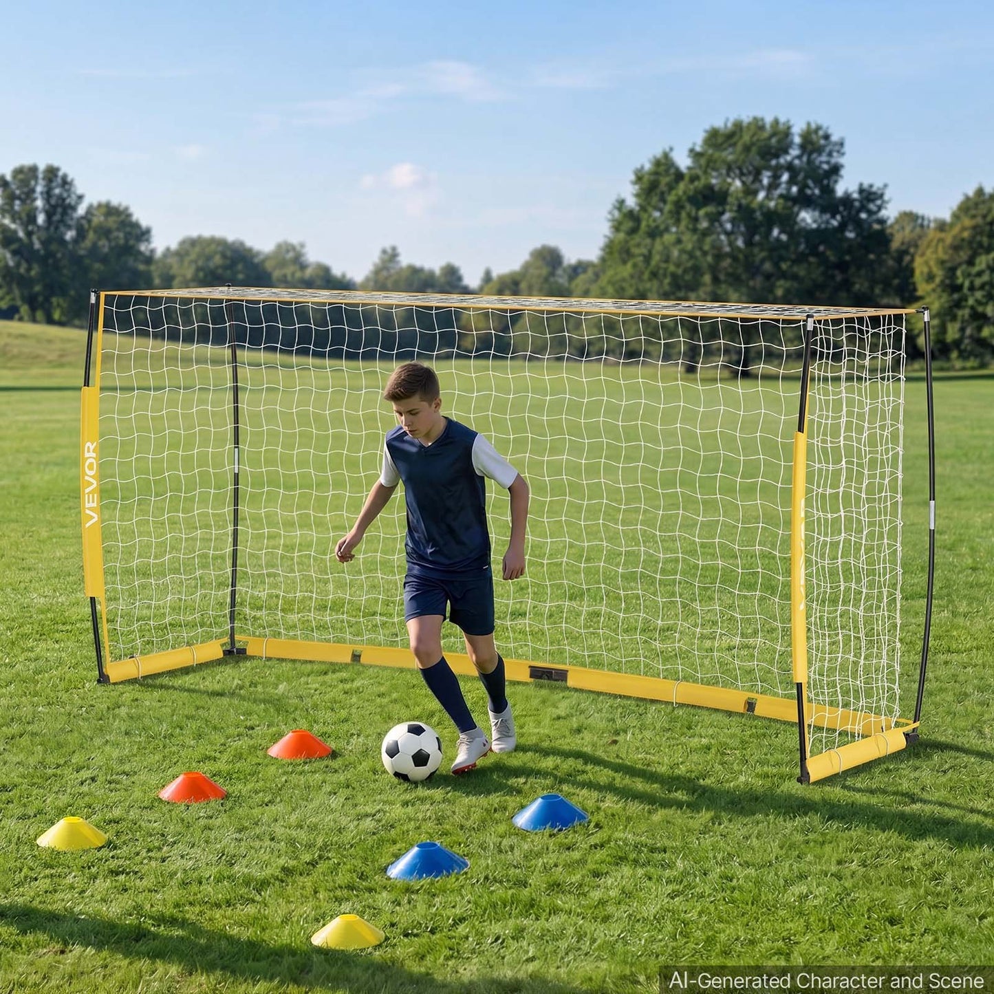Soccer Goal 3.6 x 1.8 m Soccer Net for Backyard Collapsible Base Yellow, Portable & Quick Setup, with Metal Base, Carry Bag, Ground Stakes, for Youth & Adults Outdoor Backyard Practice Training
