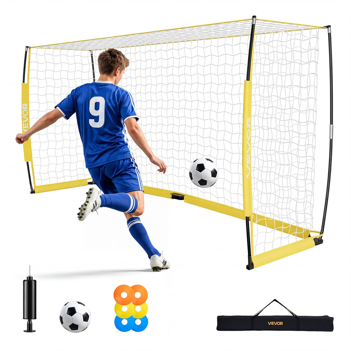 Soccer Goal 3.6 x 1.8 m Soccer Net for Backyard Collapsible Base Yellow, Portable & Quick Setup, with Metal Base, Carry Bag, Ground Stakes, for Youth & Adults Outdoor Backyard Practice Training