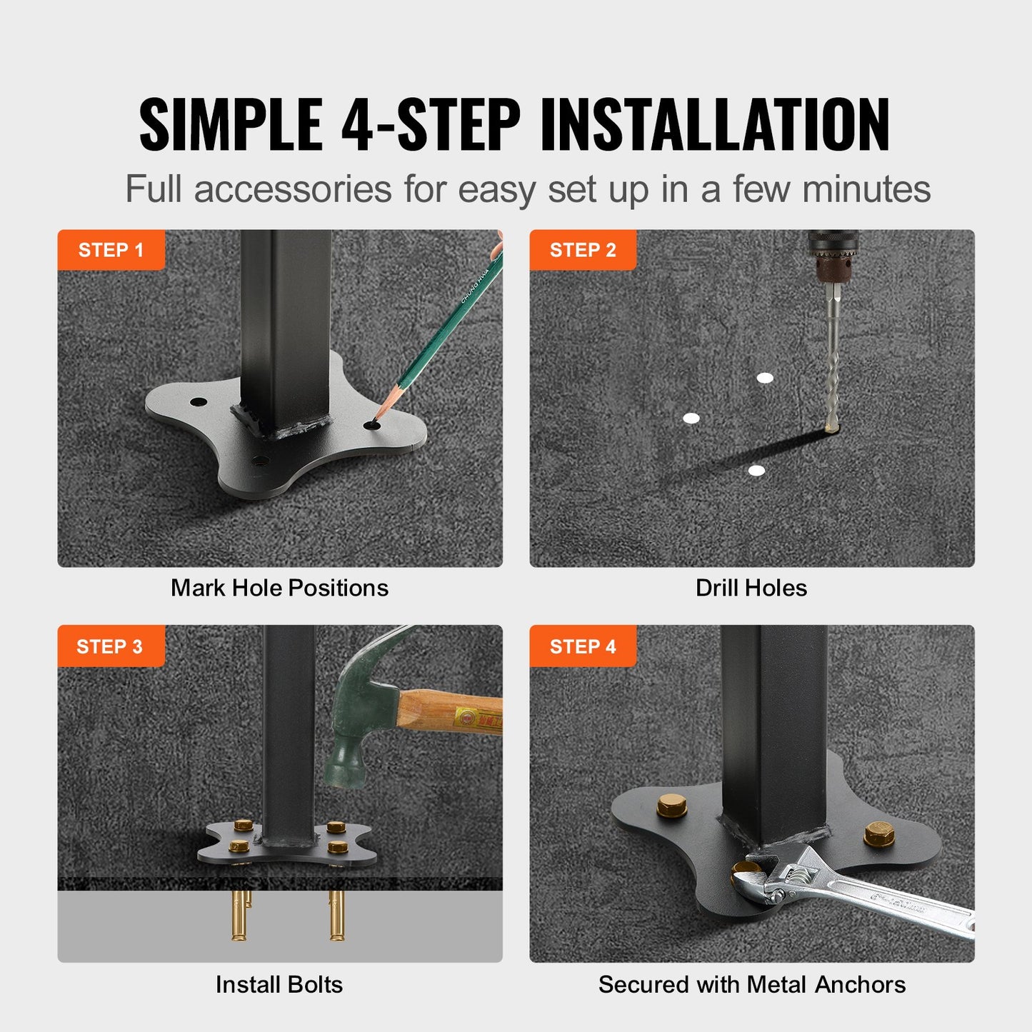 VEVOR Outdoor Stair Railing, Fits for 1-4 Steps Transitional Wrought Iron Handrail,