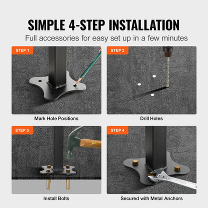 Adjustable Wrought Iron Handrail for 0-5 Steps, Matte Black, Easy Install
