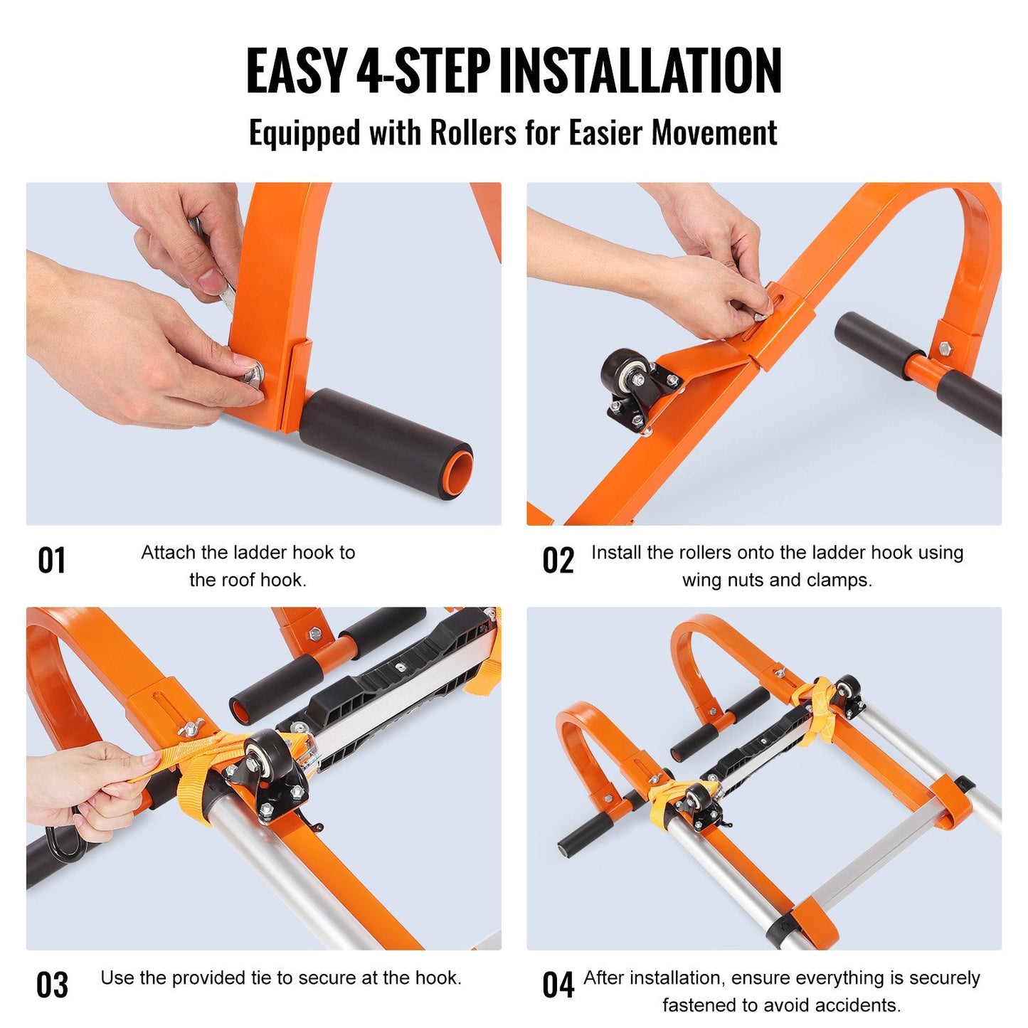 Roof Ladder Hook Stabilizer, T-Bar Steel with Wheel, 2-Pack, 226.8 kg Capacity