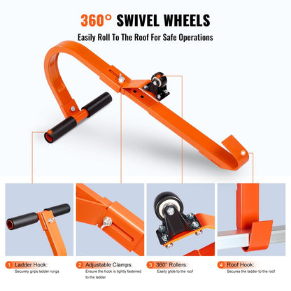Roof Ladder Hook Stabilizer, T-Bar Steel with Wheel, 2-Pack, 226.8 kg Capacity