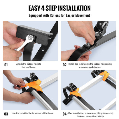Roof Ladder Hook Stabilizer 2-Pack with Wheels & Swivel Bar, Carbon Steel