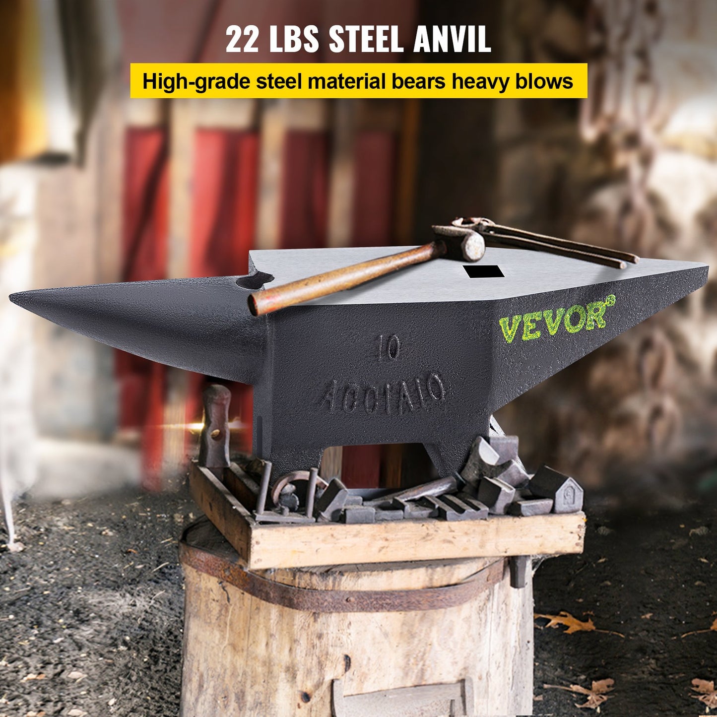 VEVOR Blacksmith Anvil Steel Round Horn Anvil 22lb 10kg 2 Holes for Metal Work