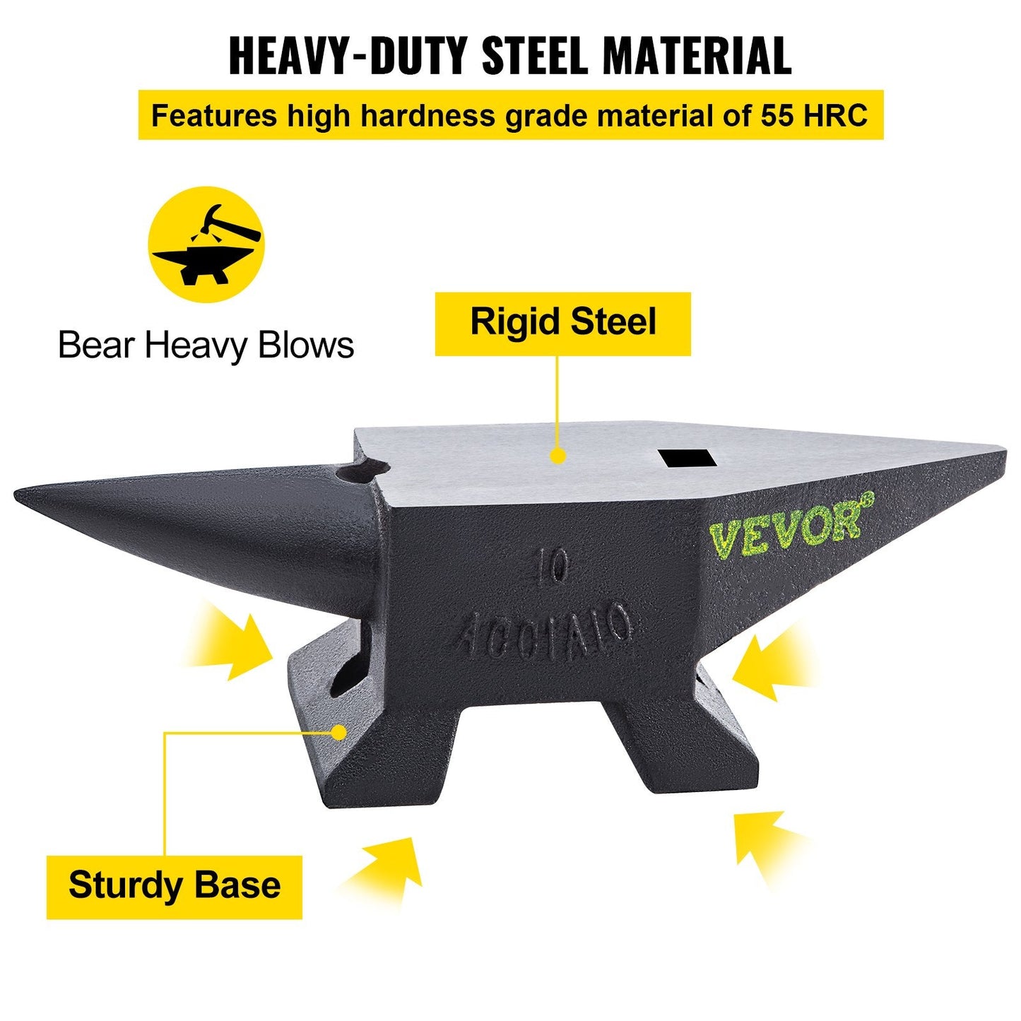 Steel Blacksmith Anvil with Round Horn, 10 kg, 2 Holes for Metalworking
