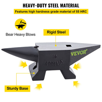 Steel Blacksmith Anvil with Round Horn, 10 kg, 2 Holes for Metalworking