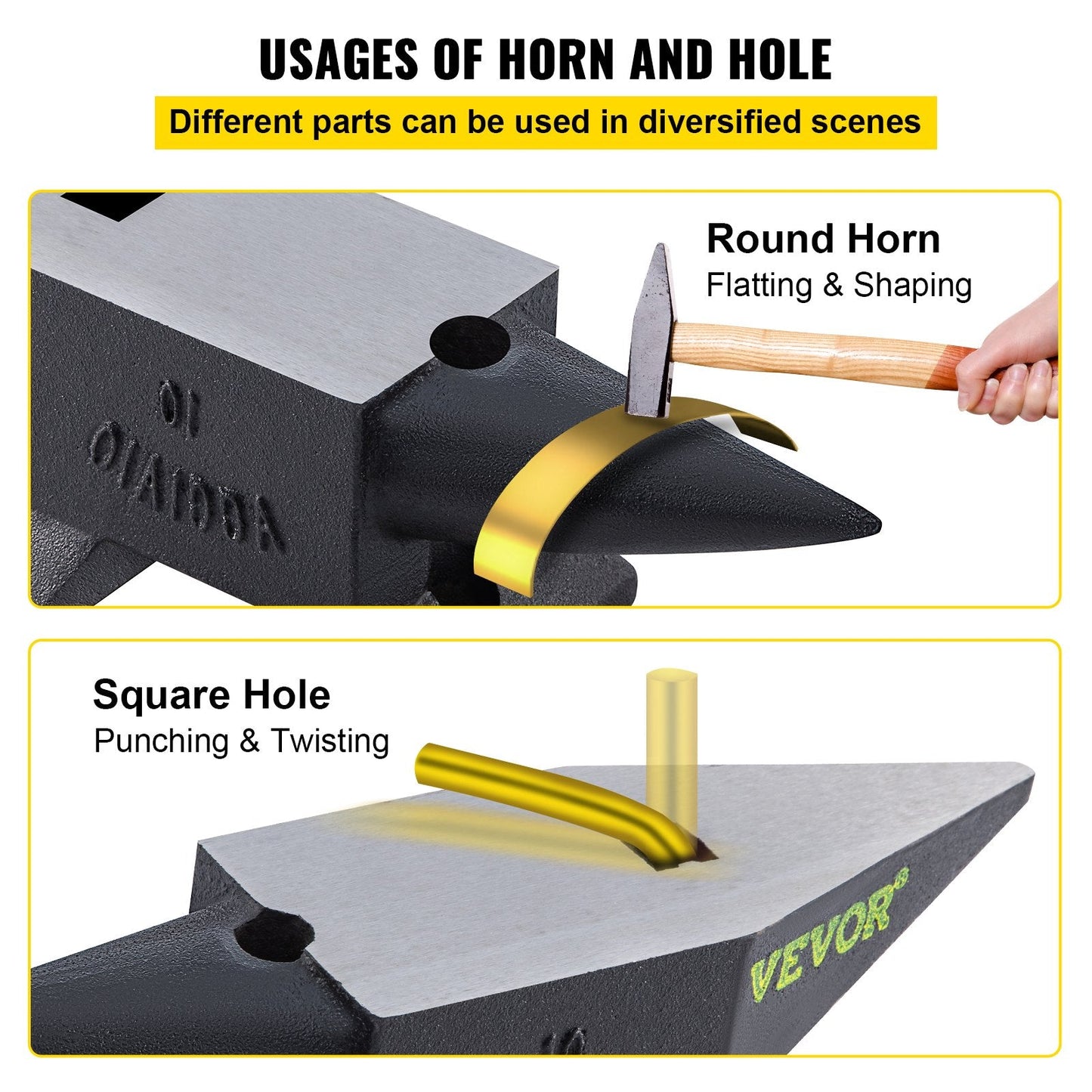 Steel Blacksmith Anvil with Round Horn, 10 kg, 2 Holes for Metalworking