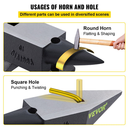 Steel Blacksmith Anvil with Round Horn, 10 kg, 2 Holes for Metalworking
