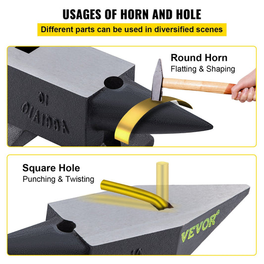 Steel Blacksmith Anvil with Round Horn, 10 kg, 2 Holes for Metalworking