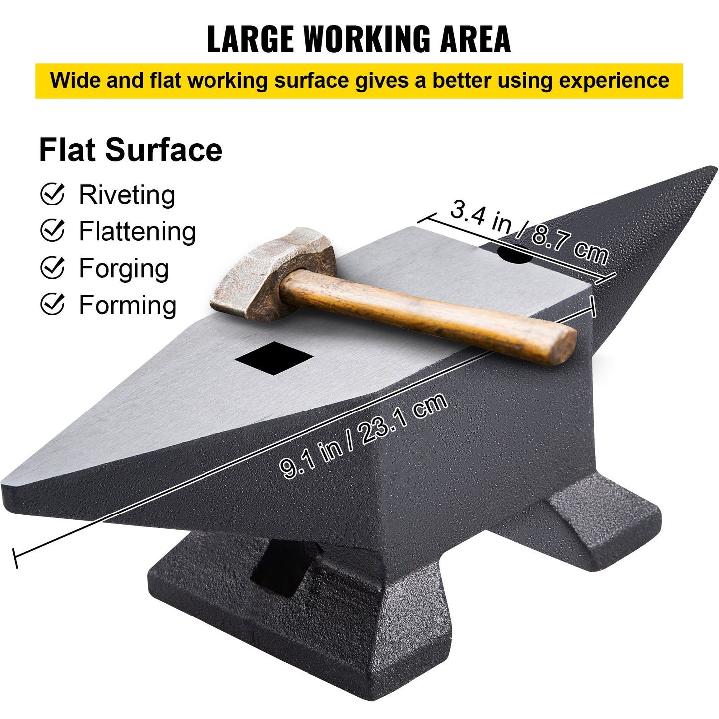 Steel Blacksmith Anvil with Round Horn, 10 kg, 2 Holes for Metalworking