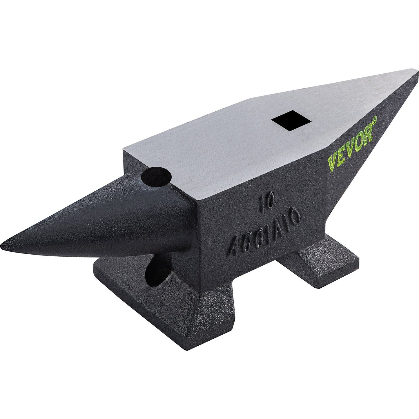 Steel Blacksmith Anvil with Round Horn, 10 kg, 2 Holes for Metalworking