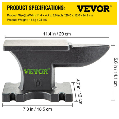 VEVOR Cast Iron Anvil, 25 Lbs(11kg) Single Horn Anvil with 6.8 x 3.5 inch Countertop