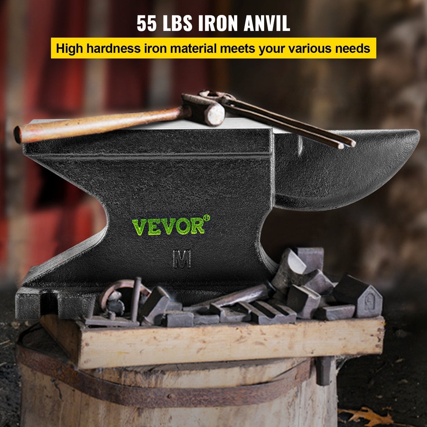 Blacksmith Cast Iron Anvil, 25kg with 2.4cm Square Hole and Horn Design