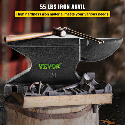 Blacksmith Cast Iron Anvil, 25kg with 2.4cm Square Hole and Horn Design