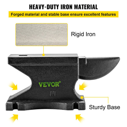 Blacksmith Cast Iron Anvil, 25kg with 2.4cm Square Hole and Horn Design