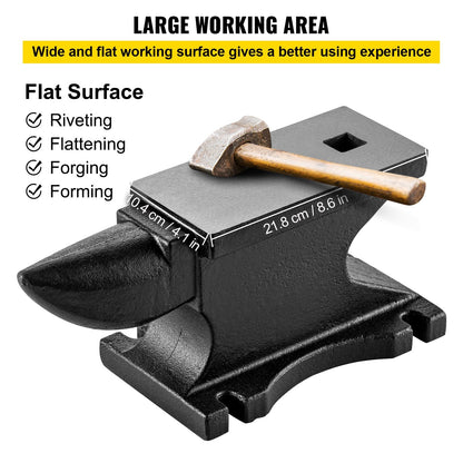 Blacksmith Cast Iron Anvil, 25kg with 2.4cm Square Hole and Horn Design