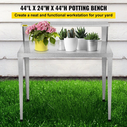 Weathering Steel Gardening Table, 111 x 60.5 x 112 cm, Dual-Layer Outdoor Workstation