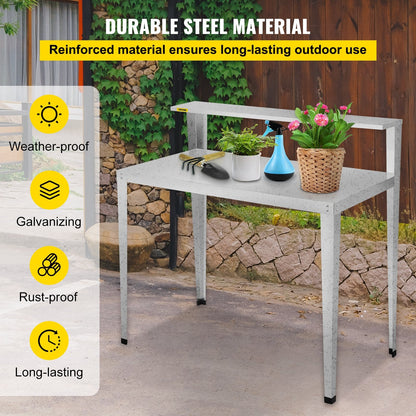Weathering Steel Gardening Table, 111 x 60.5 x 112 cm, Dual-Layer Outdoor Workstation