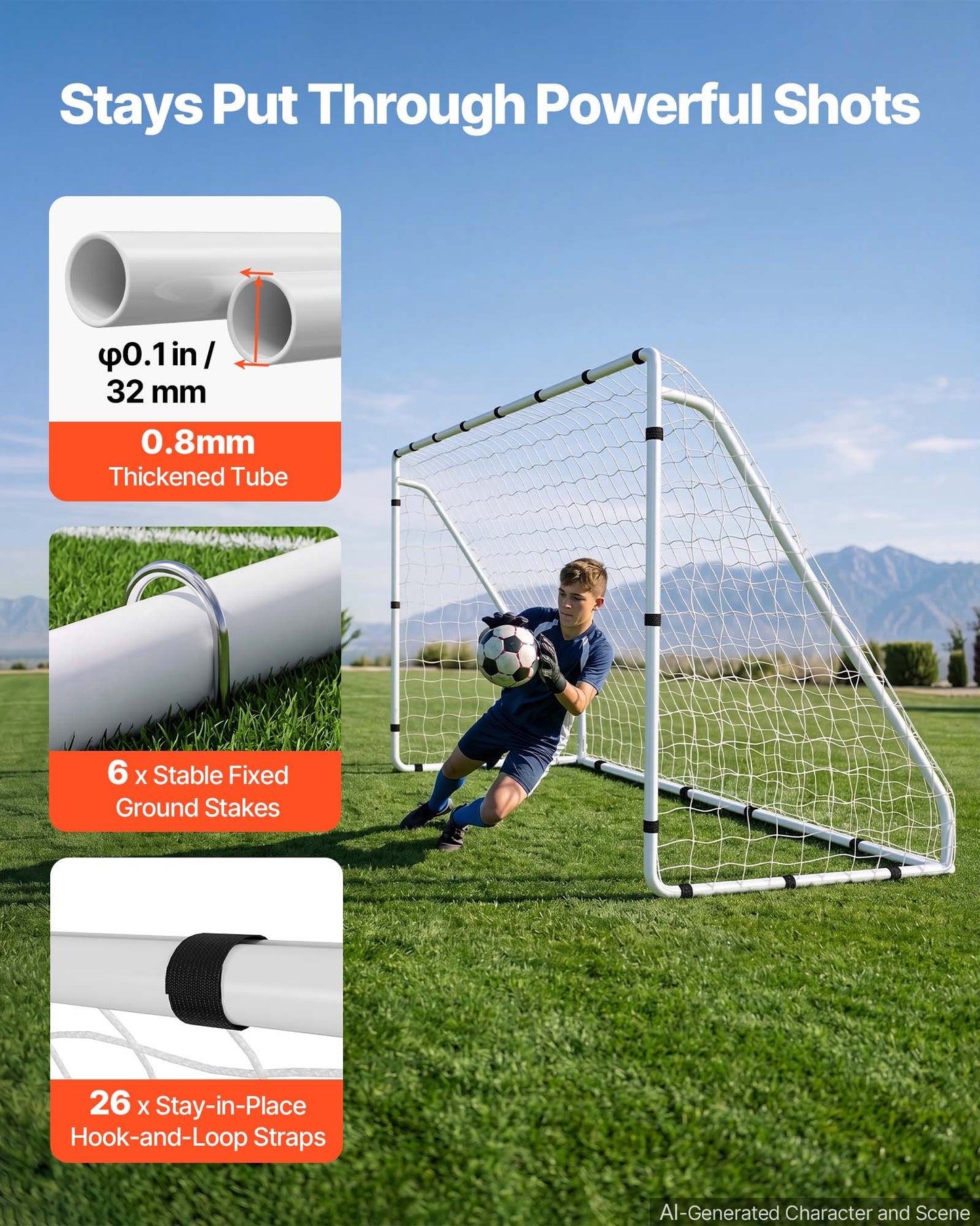 Soccer Goal 3.66 x 1.83 m Soccer Goal for Backyard with Iron Frame PE Net, Portable & Durable Set, High-Strength Net, Ground Stakes, Straps, for Youth & Adults Outdoor Backyard Practice Training