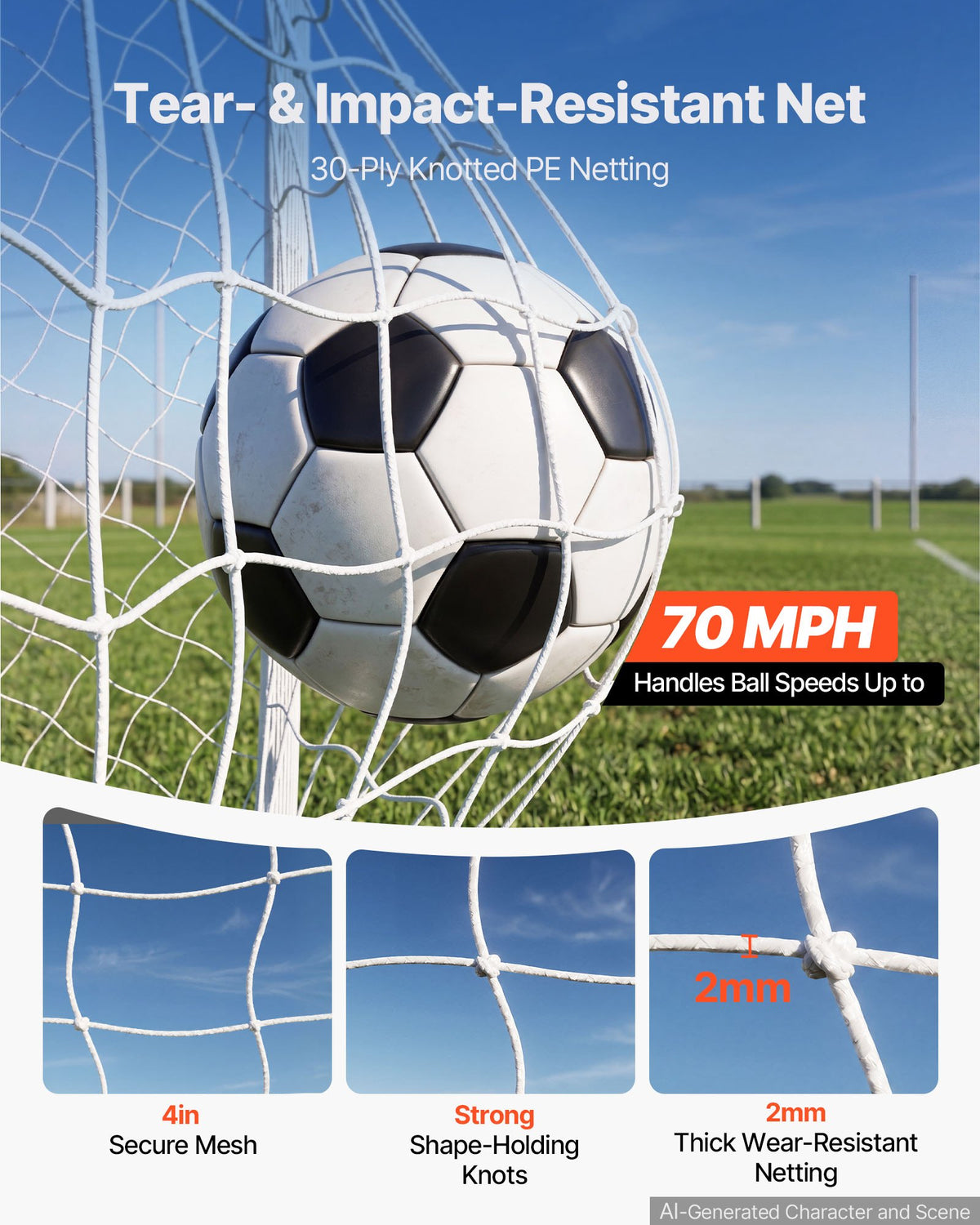 Soccer Goal 3.66 x 1.83 m Soccer Goal for Backyard with Iron Frame PE Net, Portable & Durable Set, High-Strength Net, Ground Stakes, Straps, for Youth & Adults Outdoor Backyard Practice Training