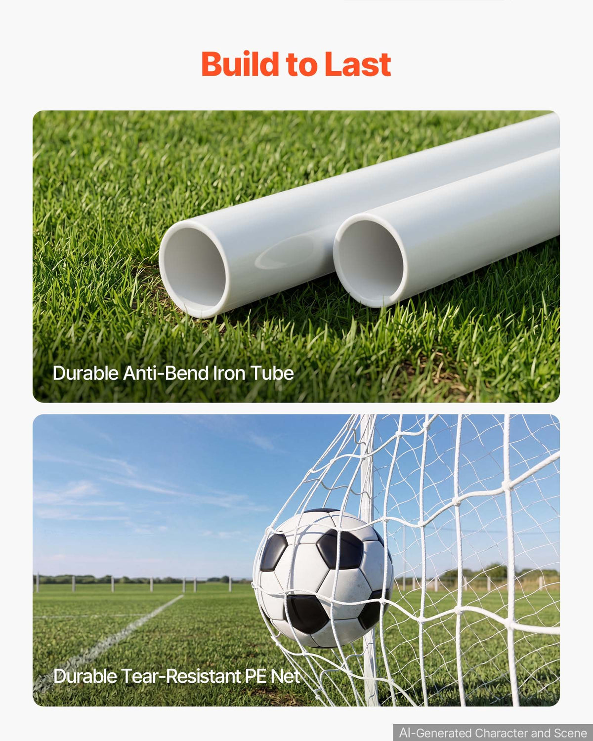 Soccer Goal 3.66 x 1.83 m Soccer Goal for Backyard with Iron Frame PE Net, Portable & Durable Set, High-Strength Net, Ground Stakes, Straps, for Youth & Adults Outdoor Backyard Practice Training