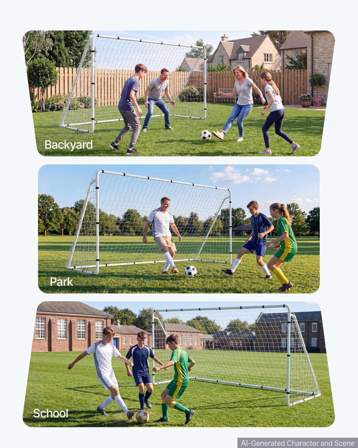 Soccer Goal 3.66 x 1.83 m Soccer Goal for Backyard with Iron Frame PE Net, Portable & Durable Set, High-Strength Net, Ground Stakes, Straps, for Youth & Adults Outdoor Backyard Practice Training