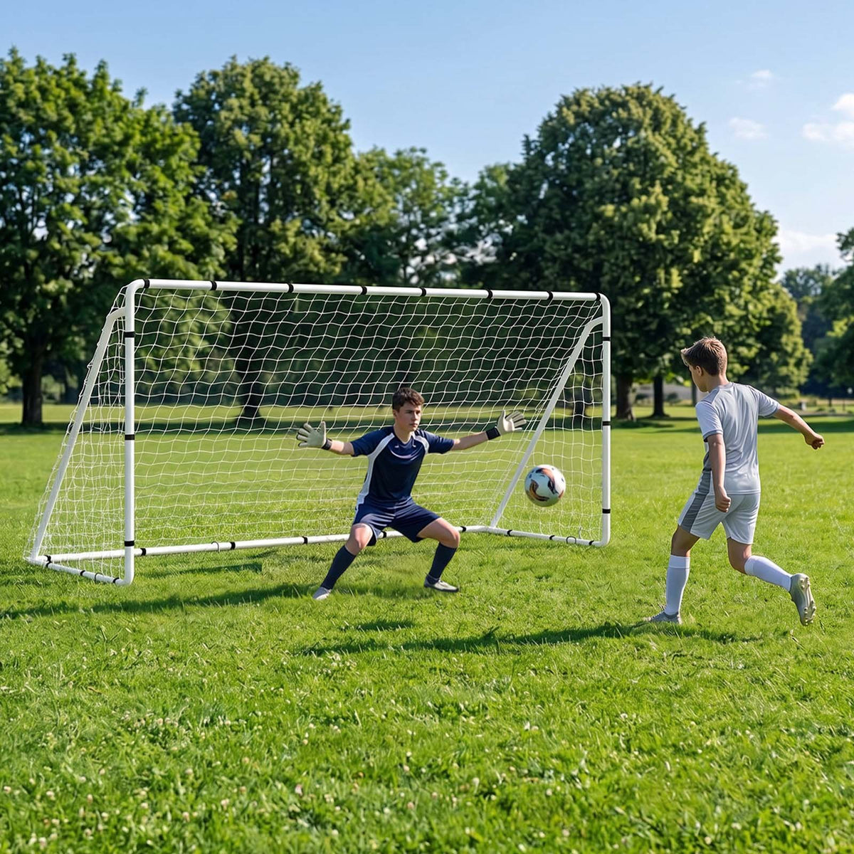 Soccer Goal 3.66 x 1.83 m Soccer Goal for Backyard with Iron Frame PE Net, Portable & Durable Set, High-Strength Net, Ground Stakes, Straps, for Youth & Adults Outdoor Backyard Practice Training