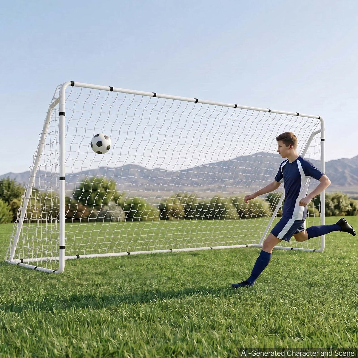 Soccer Goal 3.66 x 1.83 m Soccer Goal for Backyard with Iron Frame PE Net, Portable & Durable Set, High-Strength Net, Ground Stakes, Straps, for Youth & Adults Outdoor Backyard Practice Training