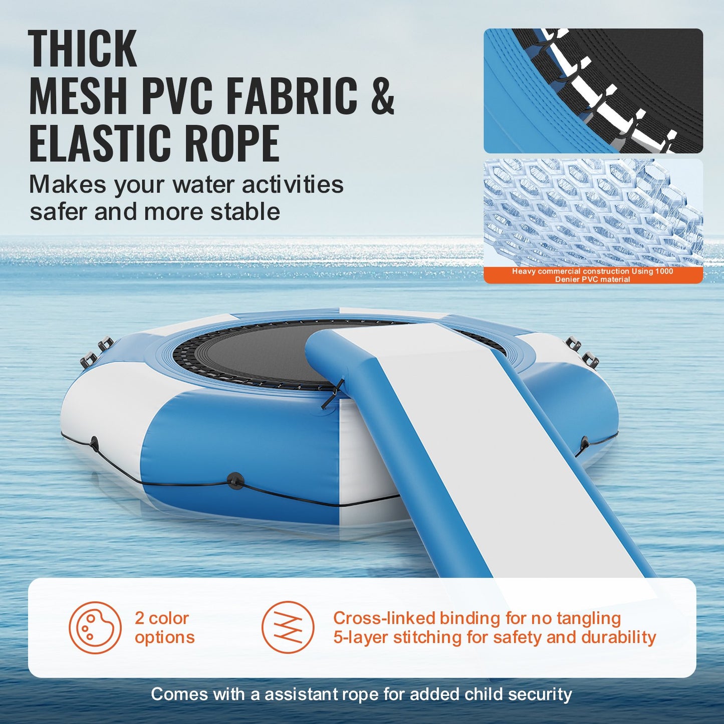 VEVOR Inflatable Water Bouncer, 10ft Recreational Water Trampoline, Portable Bounce