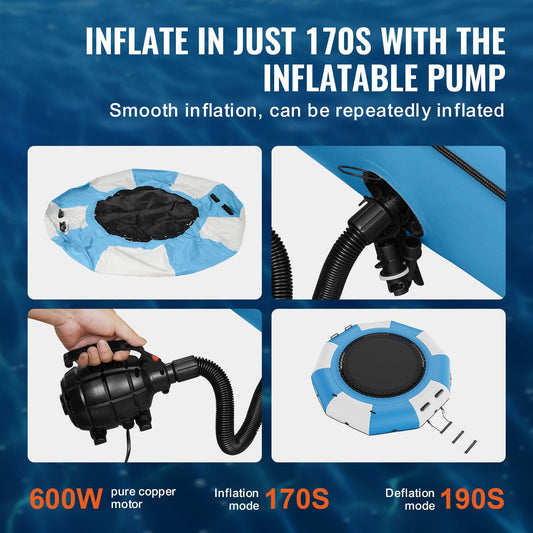Inflatable Water Trampoline with Slide & Ladder, 3.1m for Pool & Lake Fun