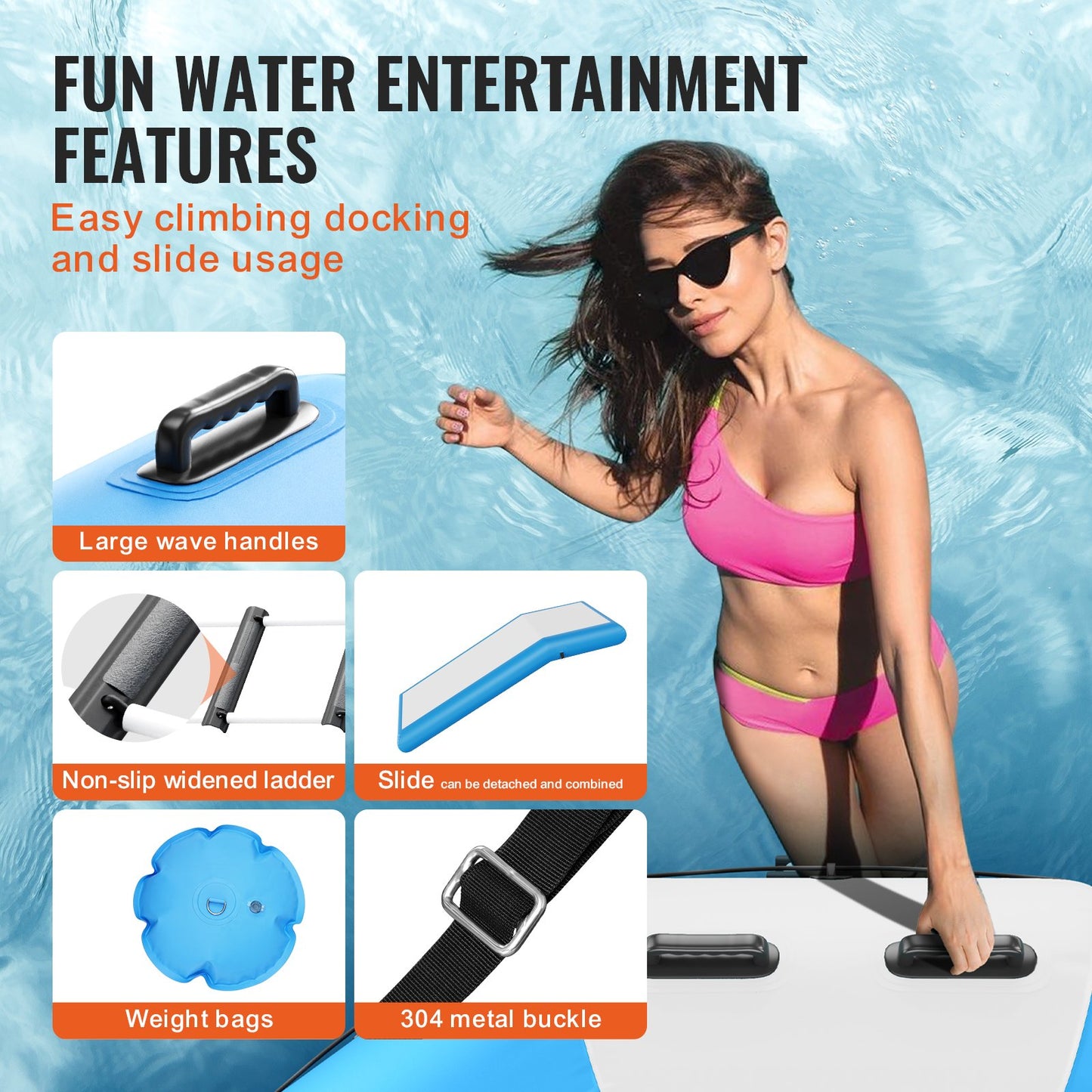 VEVOR Inflatable Water Bouncer, 10ft Recreational Water Trampoline, Portable Bounce
