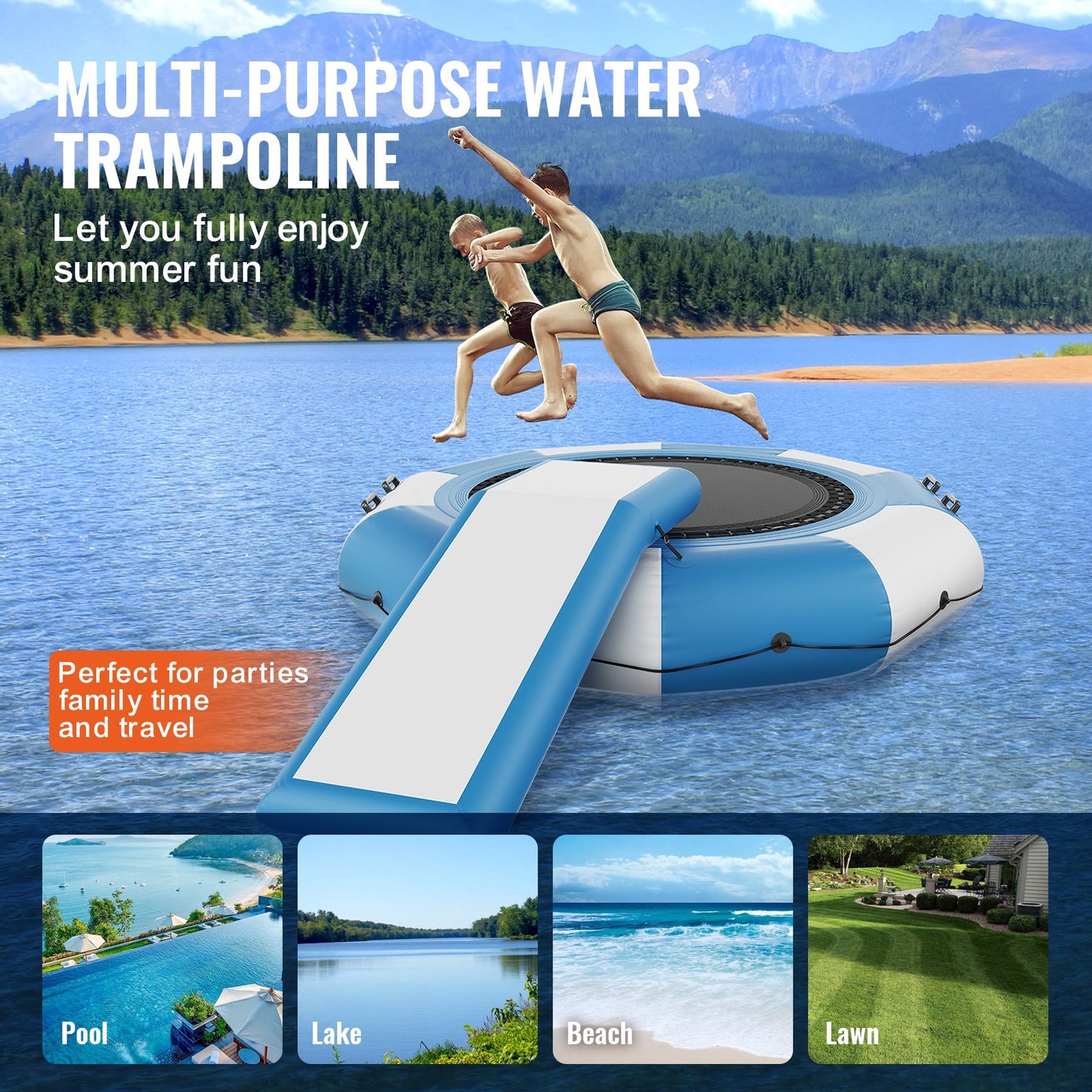 VEVOR Inflatable Water Bouncer, 10ft Recreational Water Trampoline, Portable Bounce