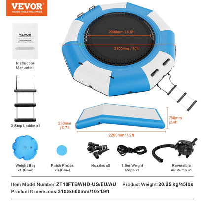 Inflatable Water Trampoline with Slide & Ladder, 3.1m for Pool & Lake Fun