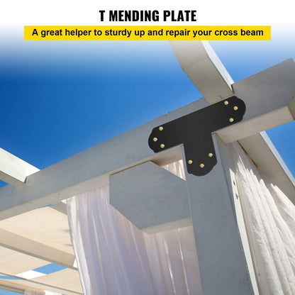 Black T-Shaped Mending Plates, 8-Pack, 0.45m Post-to-Beam Connectors