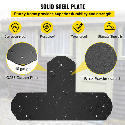VEVOR Black T Mending Plate T-shape 8 PCs 6" Flat Connector Post to Beam Bracket