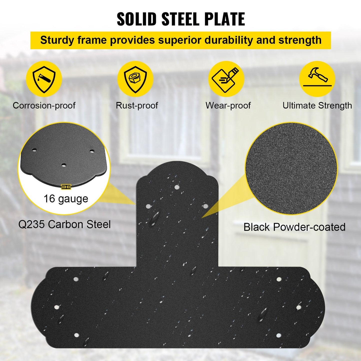 Black T-Shaped Mending Plates, 8-Pack, 0.45m Post-to-Beam Connectors