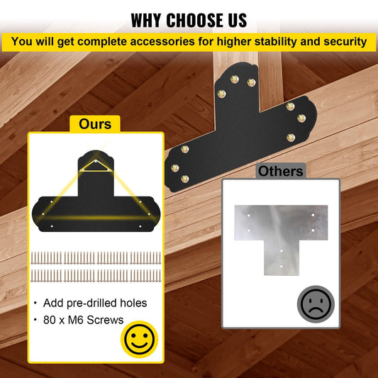 Black T-Shaped Mending Plates, 8-Pack, 0.45m Post-to-Beam Connectors