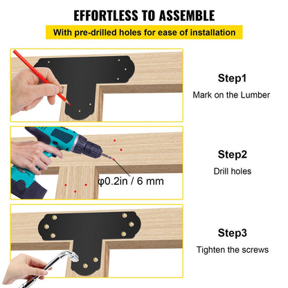 Black T-Shaped Mending Plates, 8-Pack, 0.45m Post-to-Beam Connectors