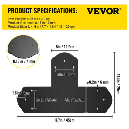 Black T-Shaped Mending Plates, 8-Pack, 0.45m Post-to-Beam Connectors