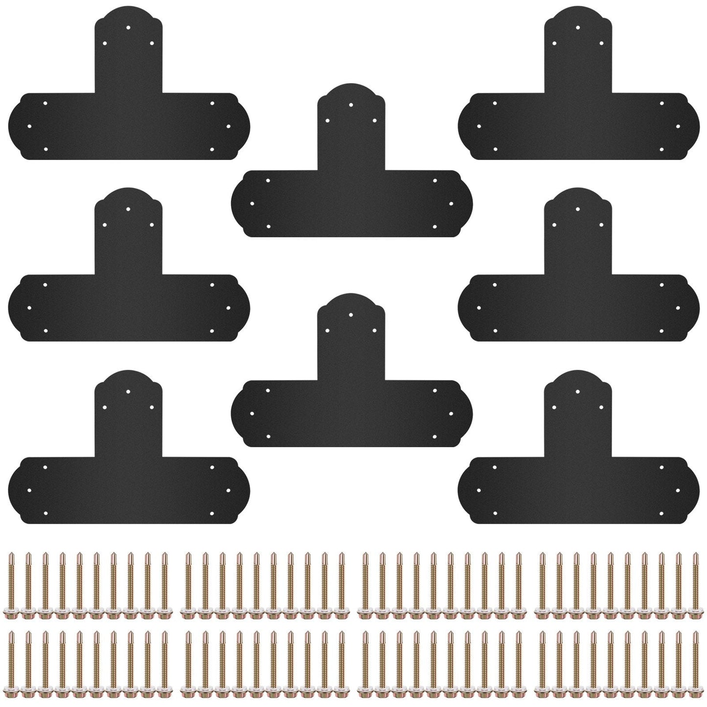 Black T-Shaped Mending Plates, 8-Pack, 0.45m Post-to-Beam Connectors