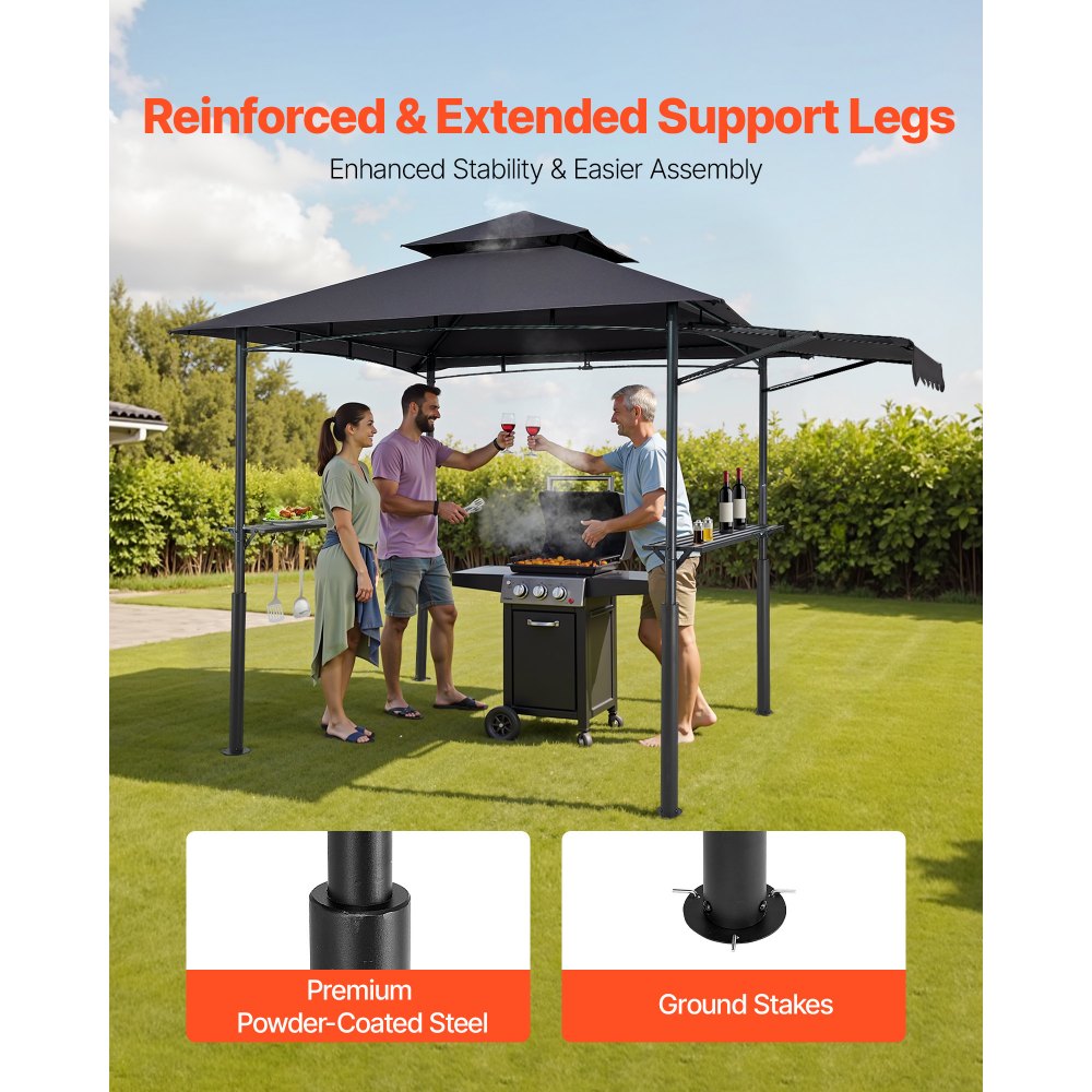 2.4x1.5 m Reinforced BBQ Grill Gazebo with Shelf & Awning Double Tier Top