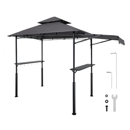 2.4x1.5 m Reinforced BBQ Grill Gazebo with Shelf & Awning Double Tier Top