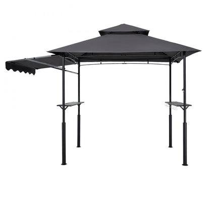 2.4x1.5 m Reinforced BBQ Grill Gazebo with Shelf & Awning Double Tier Top